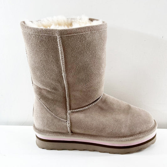 Bearpaw Retro Elle Platform Shearling Lined Mid Calf Boots Beige Tan 10
