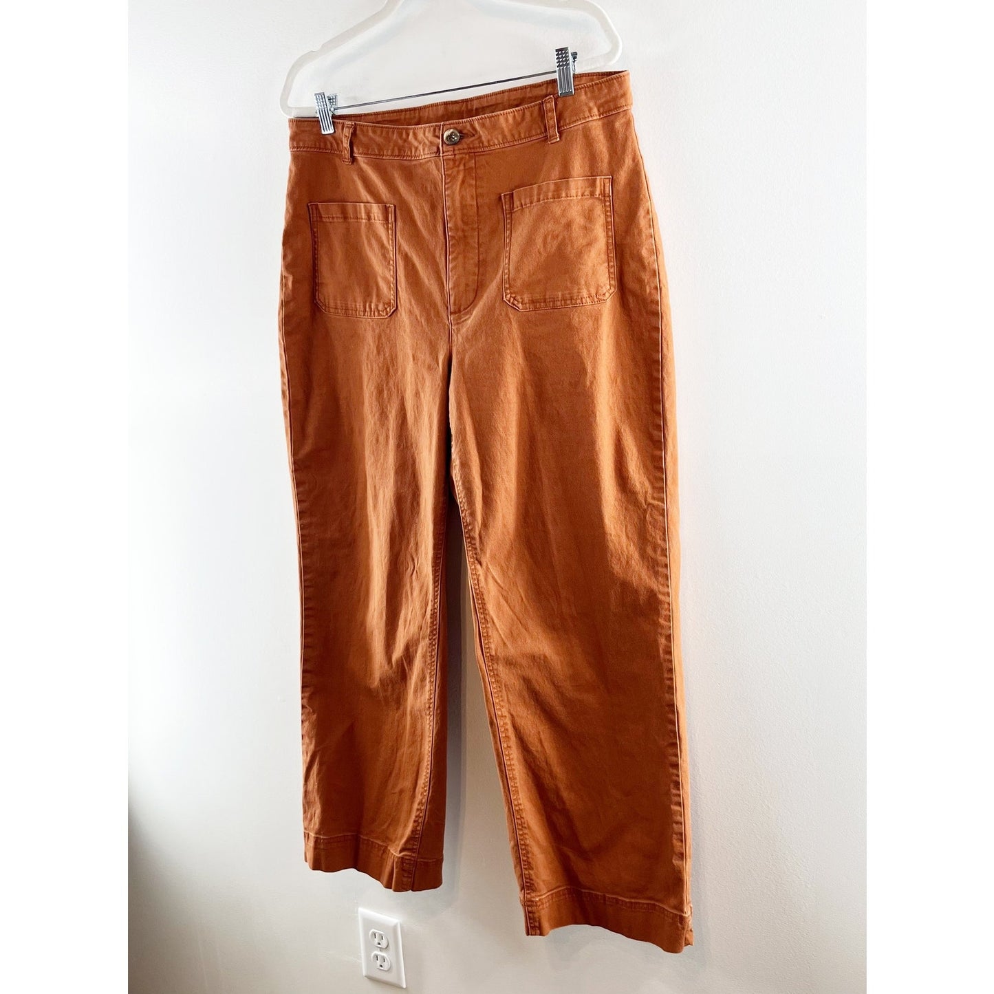 Old Navy High Rise Wide Leg Cropped Chino Pants Copper Penny Brown 14 Tall