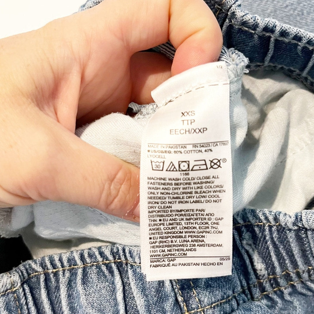 GAP Easy Pull On High Rise Elastic Waist Horseshoe Barrel Jeans Blue XXS