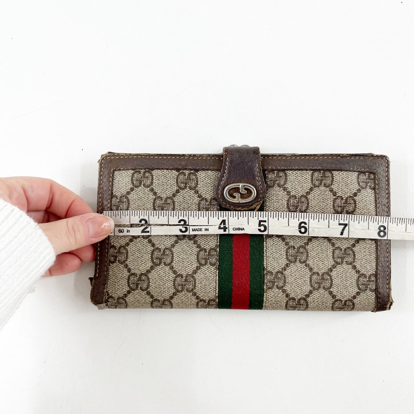 Gucci Vintage GG Supreme Web Long Trifold Wallet French Purse Brown