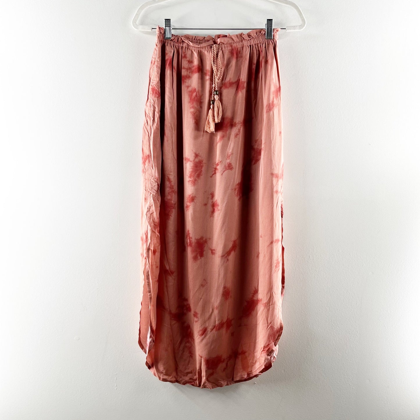 BB Dakota Slit Tie Dye Boho Midi Slip Skirt Pink Small