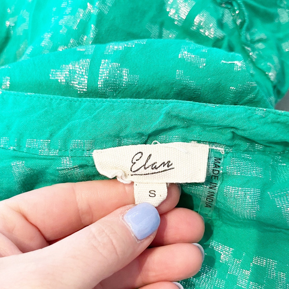 Elan Sleeveless V Neck Metallic Tiered Babydoll Mini Dress Green Small