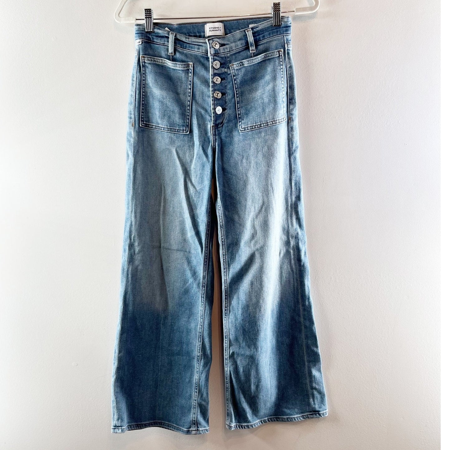 Citizens of Humanity Lyra High Rise Cropped Wide Leg Patch Pocket Jeans Blue 26