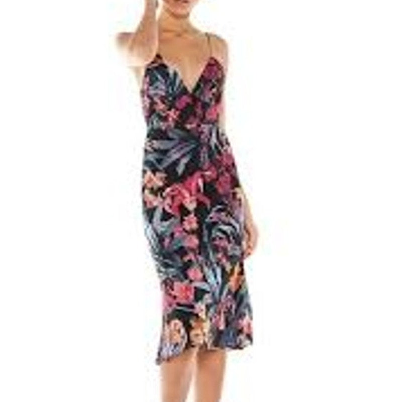 La Maison Talulah Wildberry Floral Print Midi Slip Dress Black XS