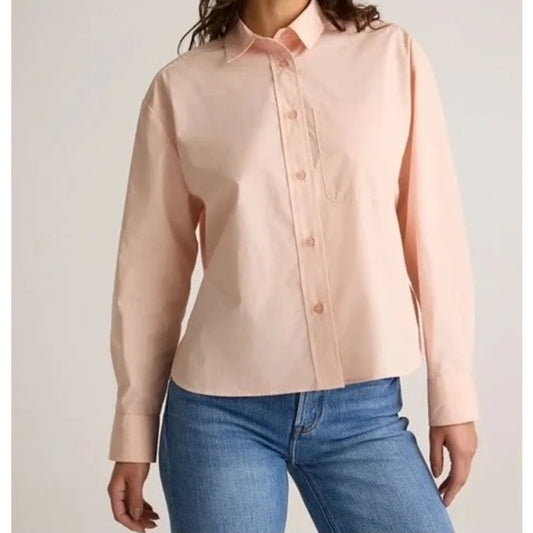 Quince Organic Cotton Cropped Poplin Long Sleeve Shirt Ballet Slipper Pink M