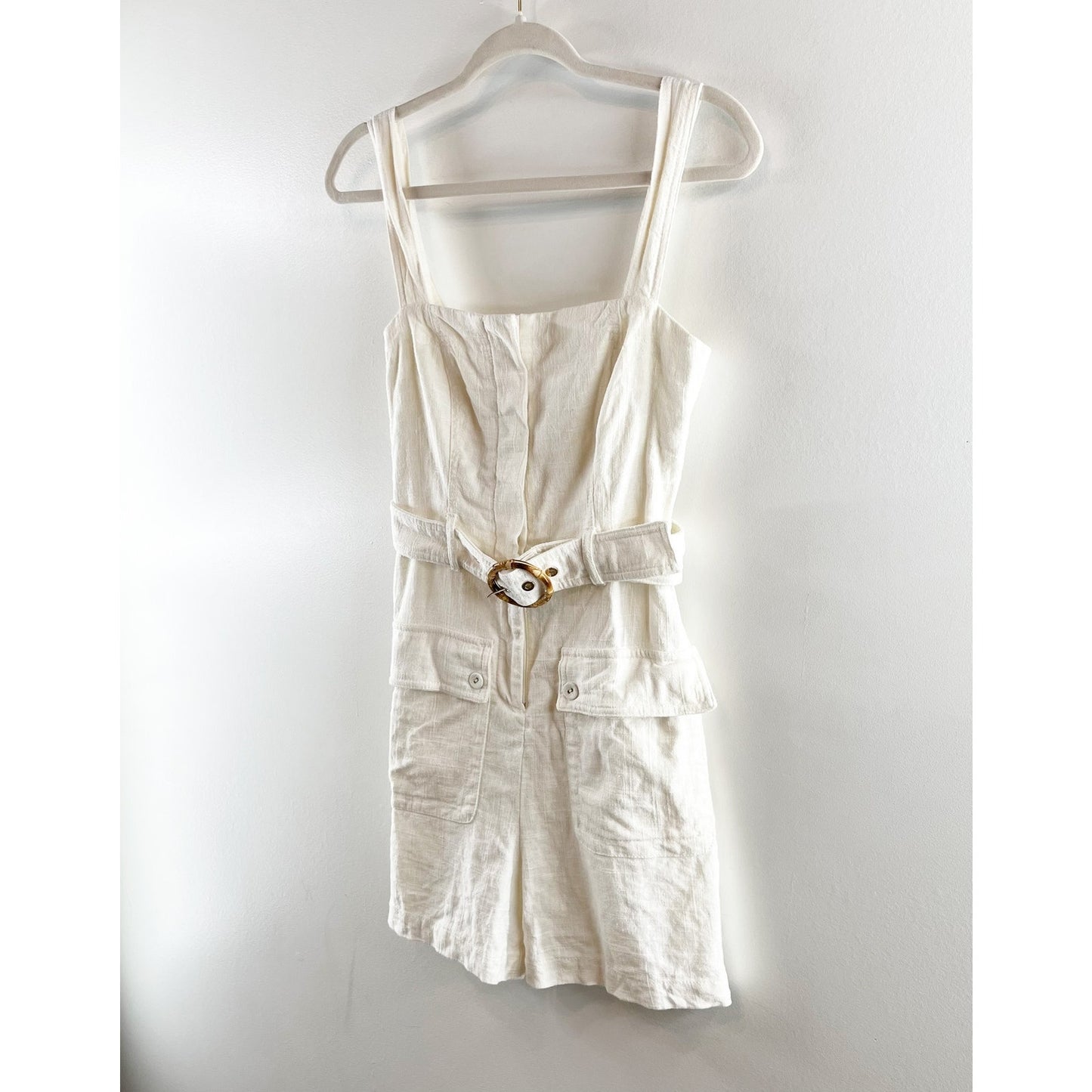 House of Harlow Linen Square Neck Belted Romper White 4