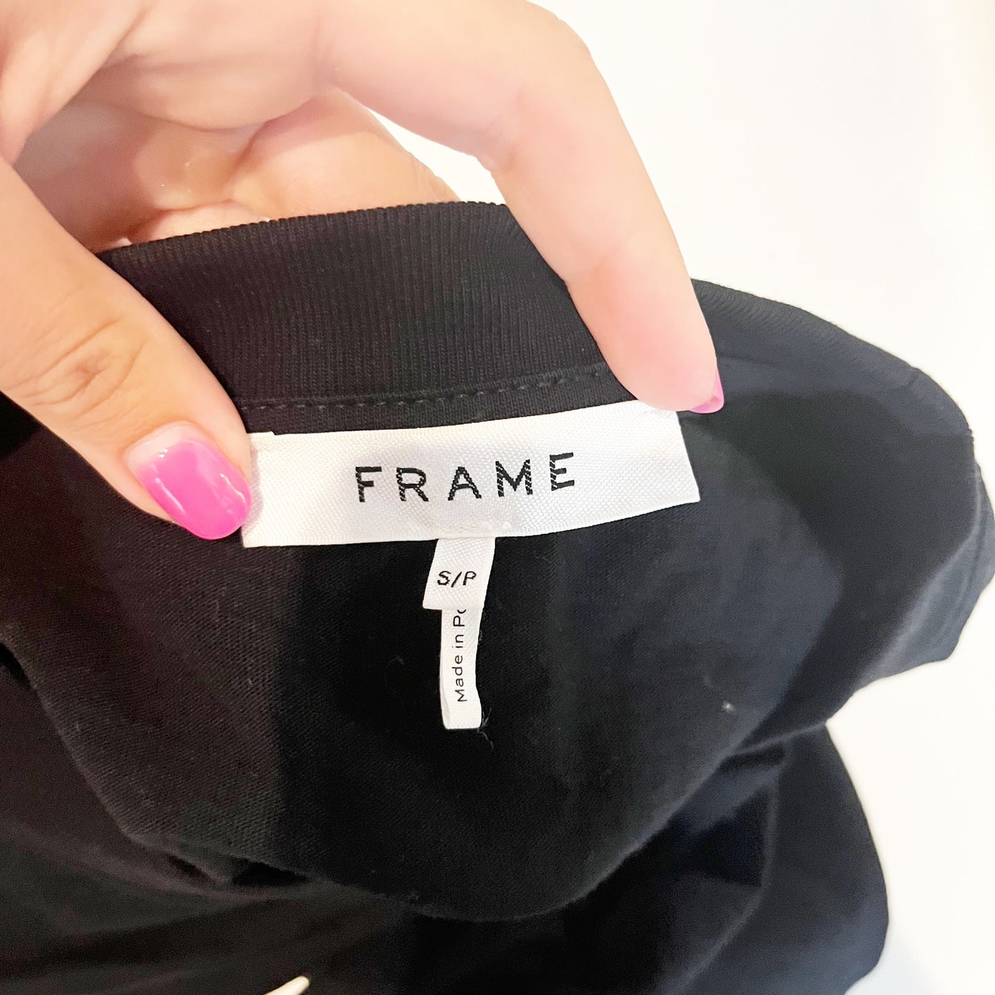 FRAME Frankie Elbow Length Crewneck Cotton Tee Shirt Top Black Small