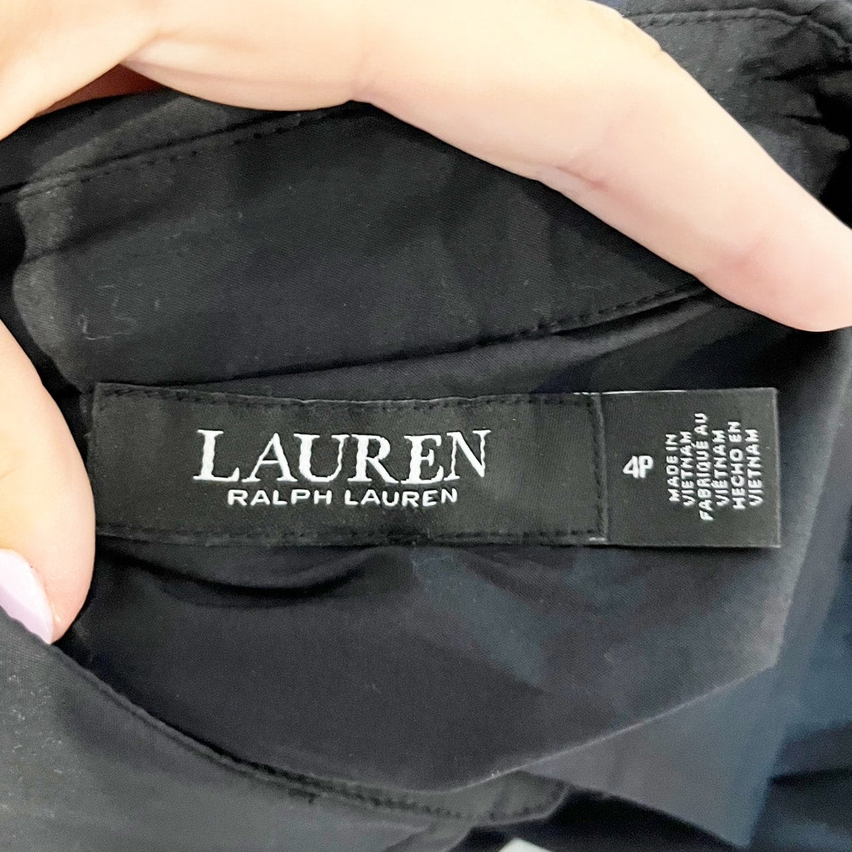 Ralph Lauren Short Sleeve Belted Cotton Blend Shirt Midi Dress Black 4 Petite