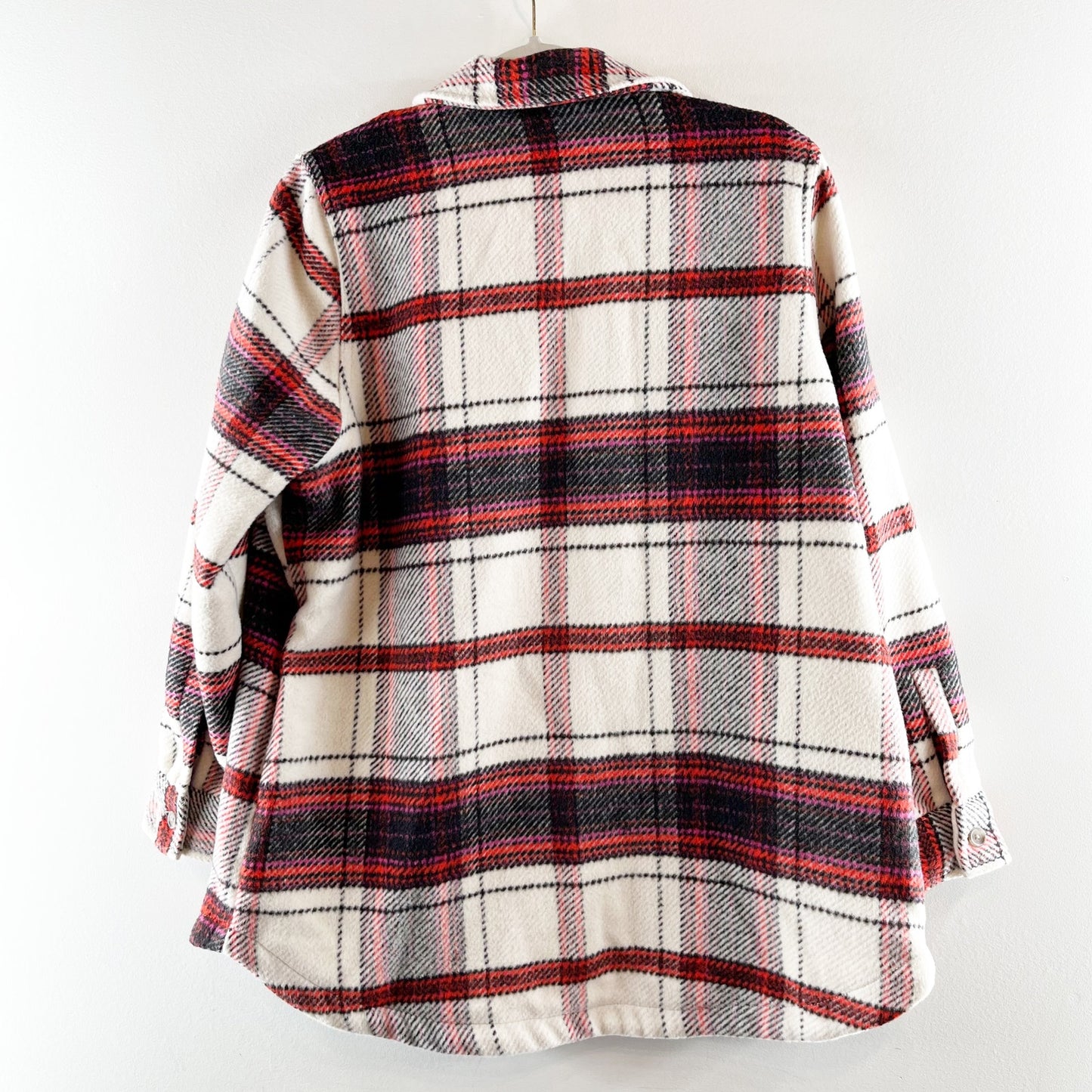Universal Thread Plaid Long Sleeve Button-Down Shacket Jacket White Red Small