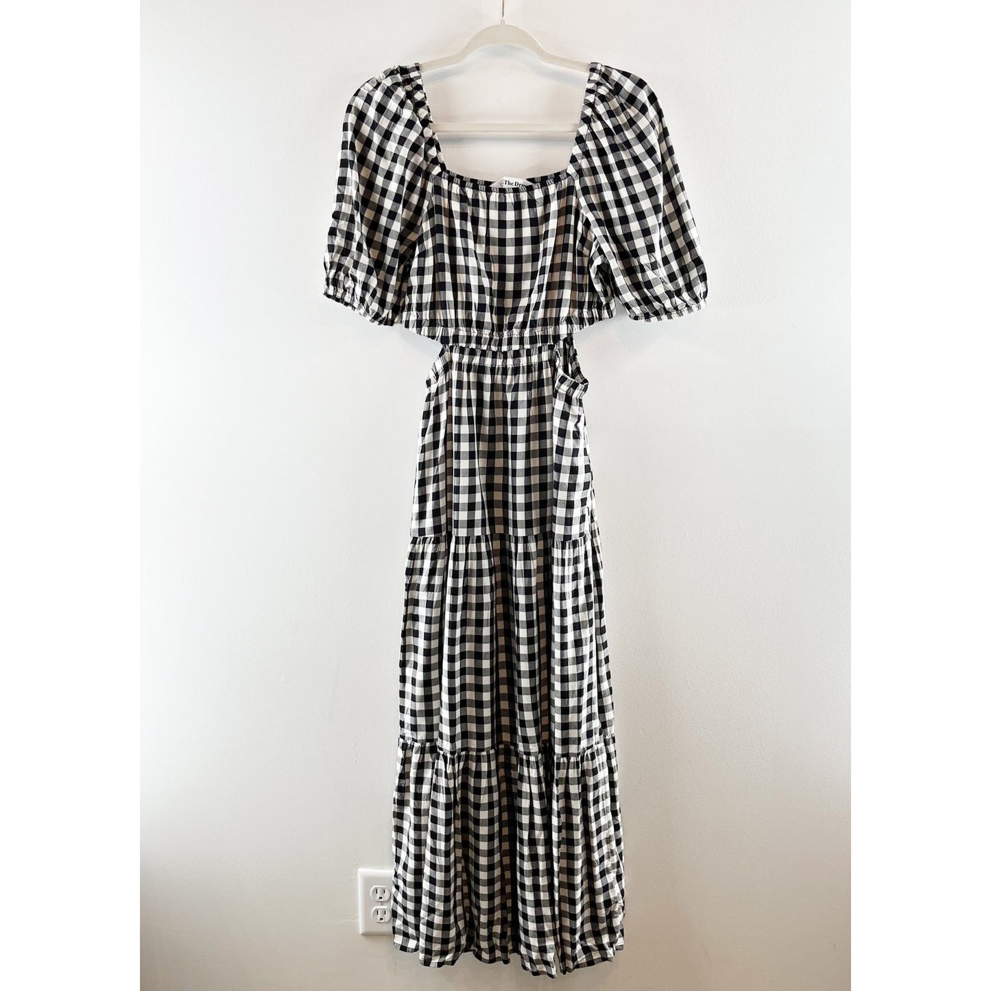 The Drop Anaya Square Neck Cut-Out Tiered Maxi Dress Gingham Black White Small