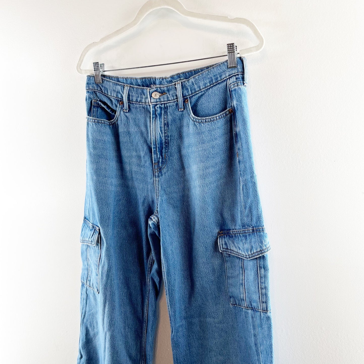 Old Navy Extra High Rise Sky Hi Wide Leg Cargo Jeans Blue 6