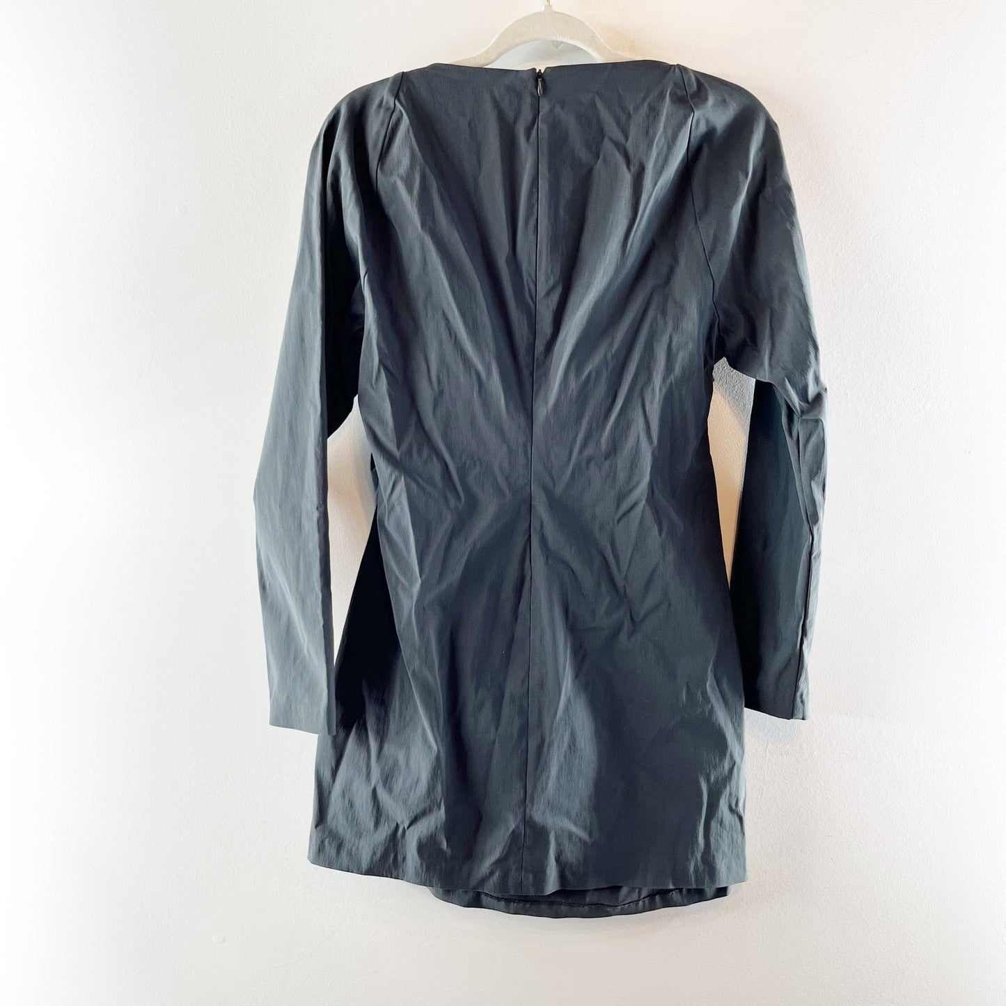 ZARA Square Neck Long Sleeve Ruched Mini Dress Charcoal Gray XXL