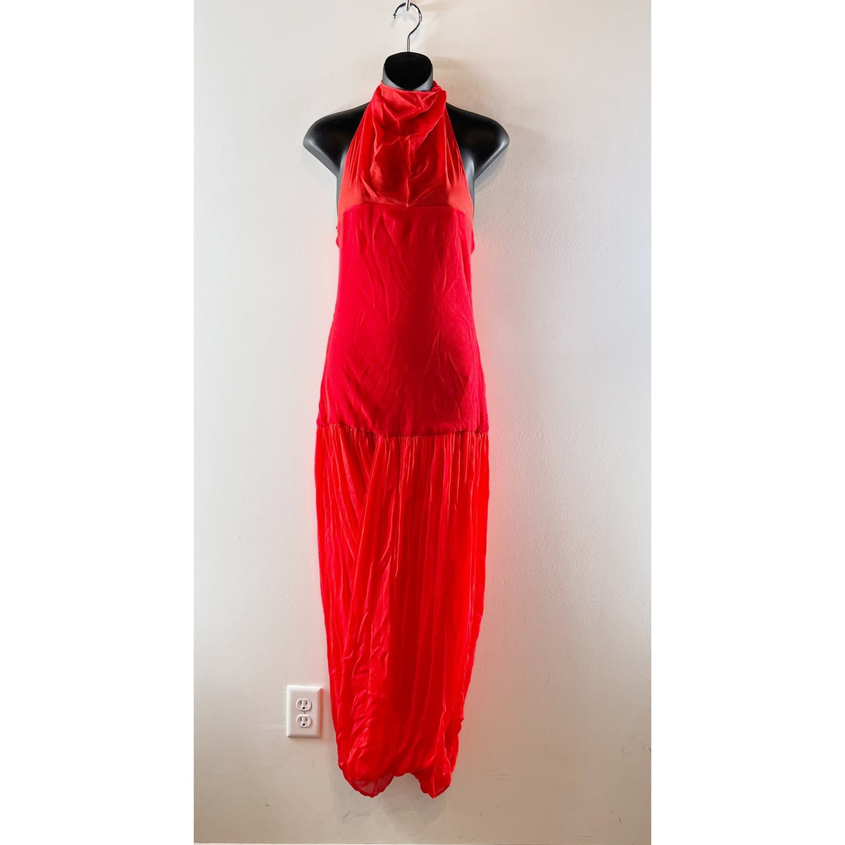 Zara Combination Sleeveless Halter Neck Volume Maxi Dress Red Small