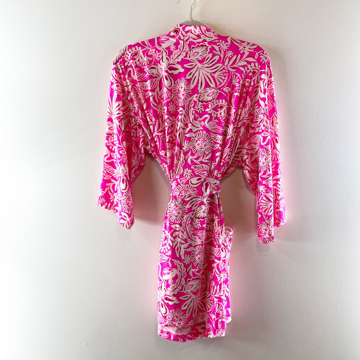 Lilly Pulitzer Dianne Knit Long Sleeve Belted Mini Robe Passion Fruit Pink L/XL