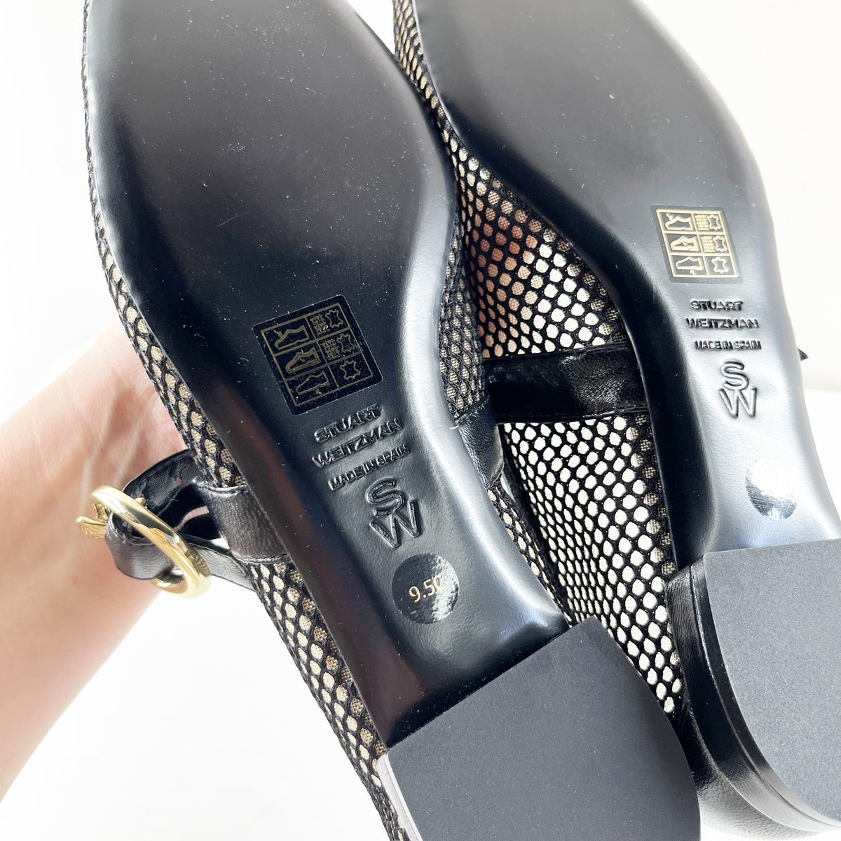 Stuart Weitzman Arabella Mesh Mary Jane Ballet Flats Black 9.5