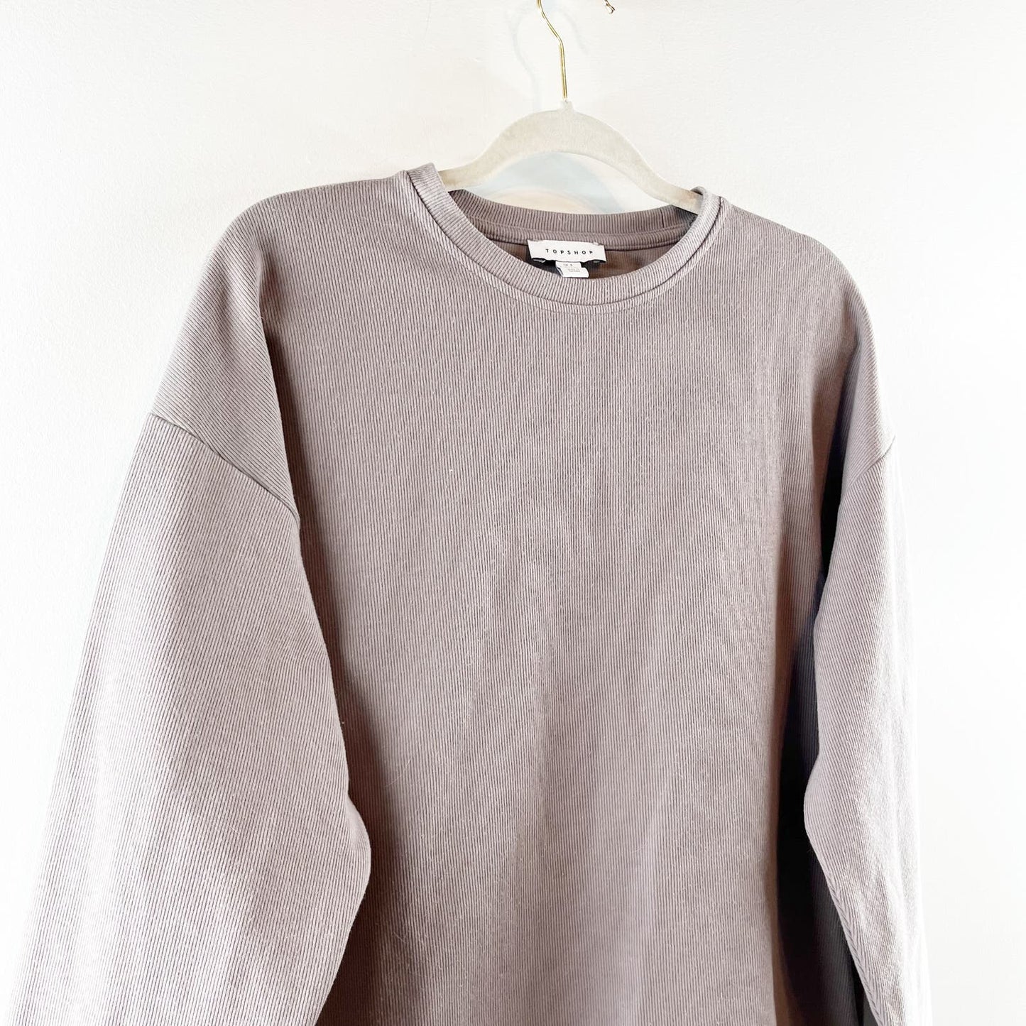 Topshop ASOS Corded Crewneck Long Sleeve T-Shirt Sweatshirt Tan Small