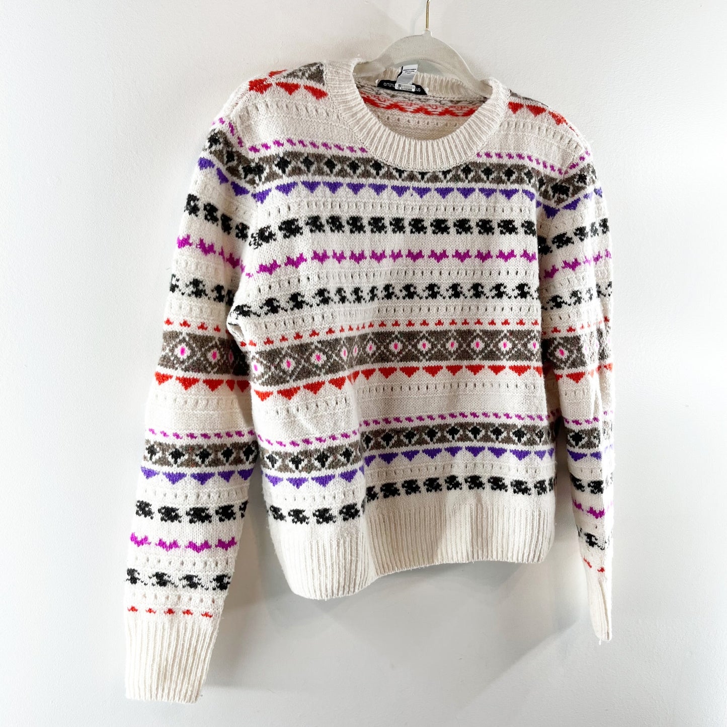 Autumn Cashmere Fair Isle Crew Neck Sweater White Small