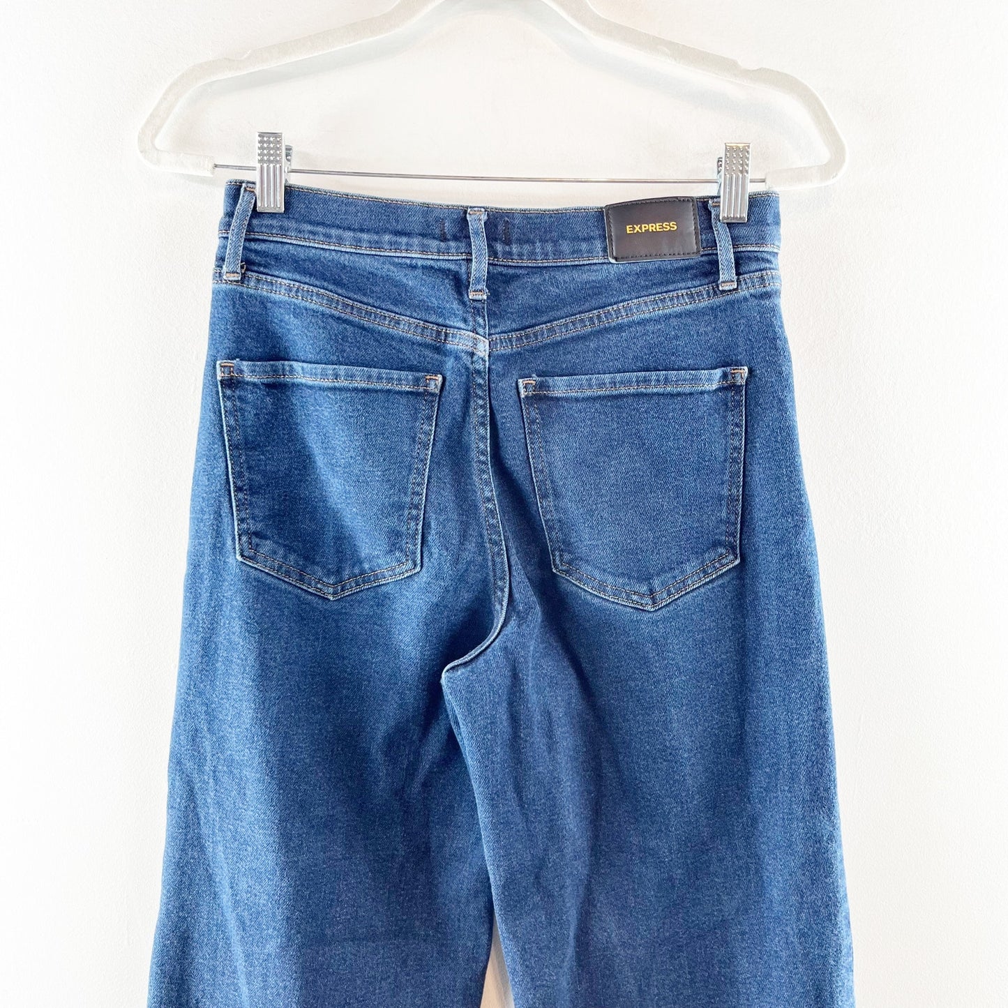 Express High Rise Wide Leg Trouser Jeans Dark Wash Blue 4 Petite
