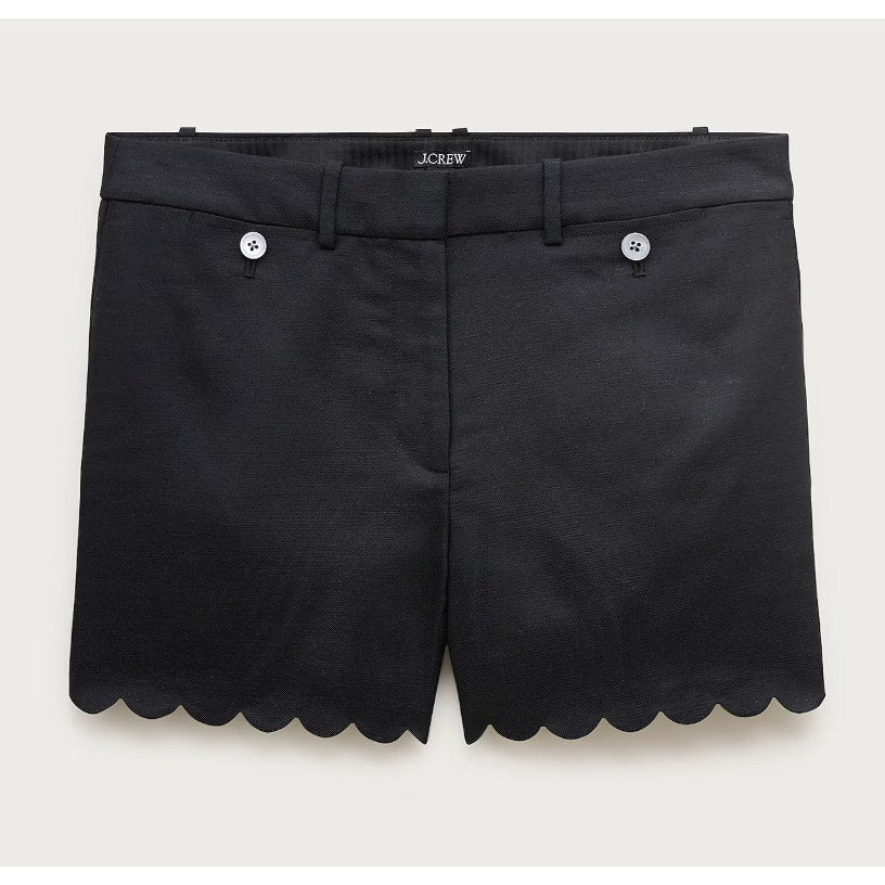 J. Crew 4" High Rise Scalloped Chino Shorts in Gramercy Linen Blend Black 14