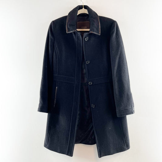 Coach Long Sleeve Wool Blend Signature C Lined Peacoat Black Small