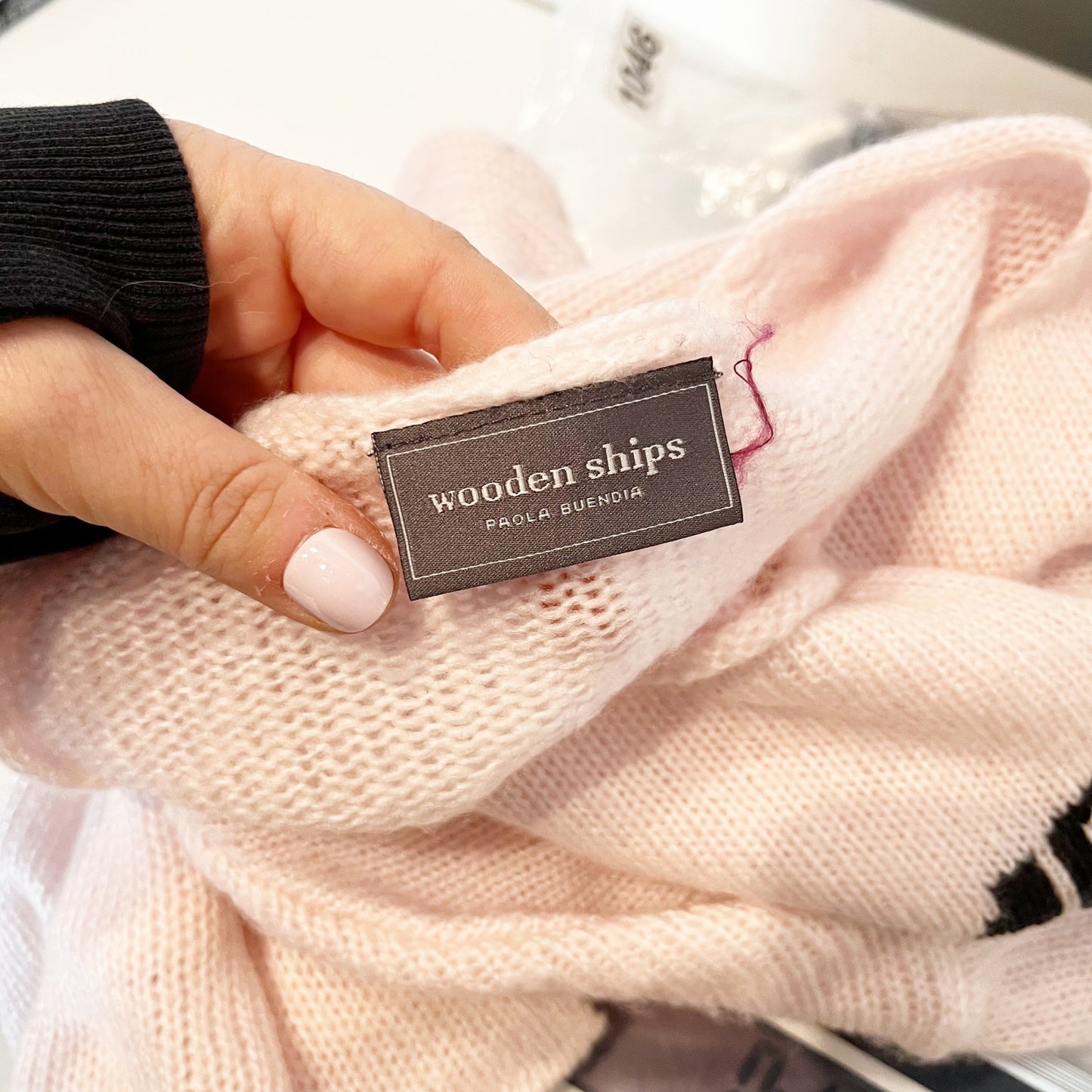 Wooden Ships Champagne Please Embroidered Knit Sweater Pink Medium / Large