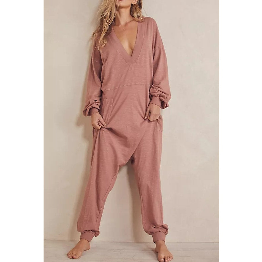Free People Movement Just Because V-Neck Oversized Jumpsuit Summer Sparrow Small