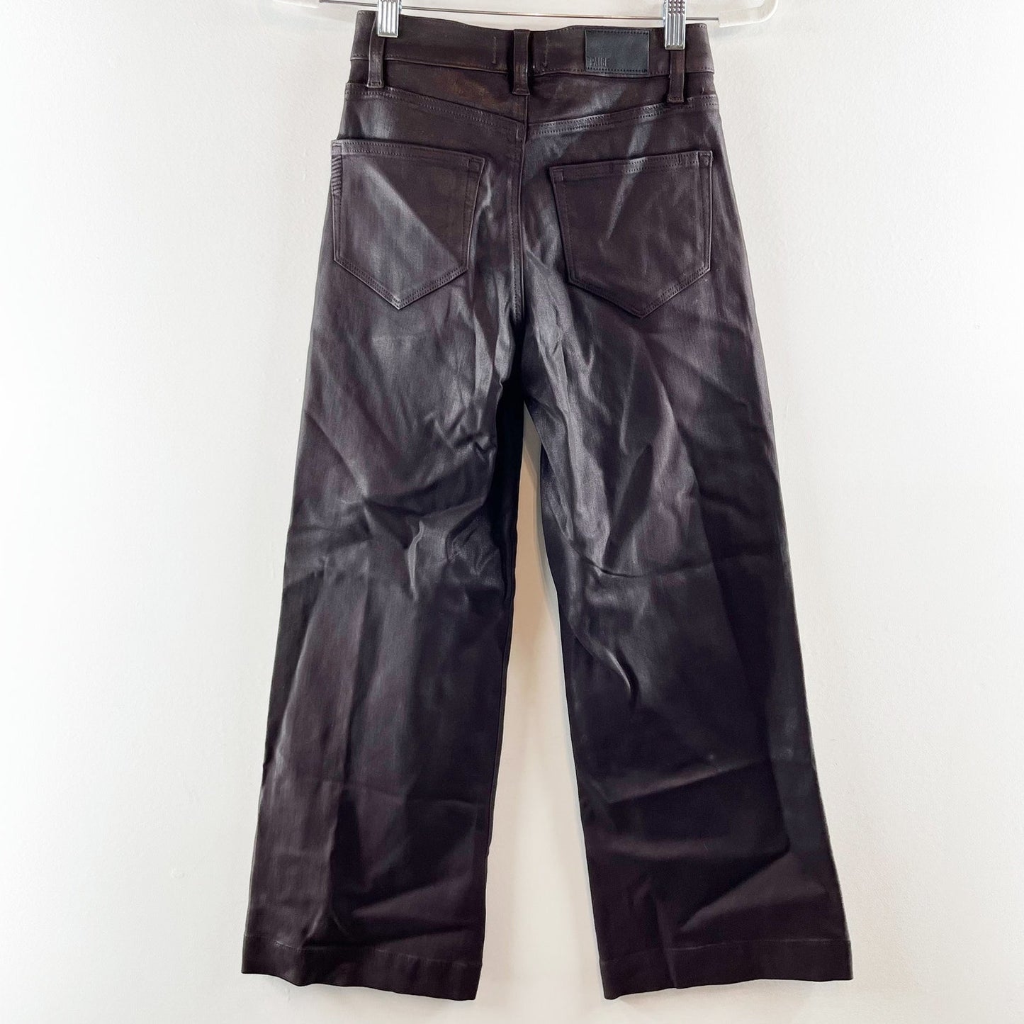 Paige Anessa High Rise Wide Leg Coated Cropped Pants Chocolate Brown 24