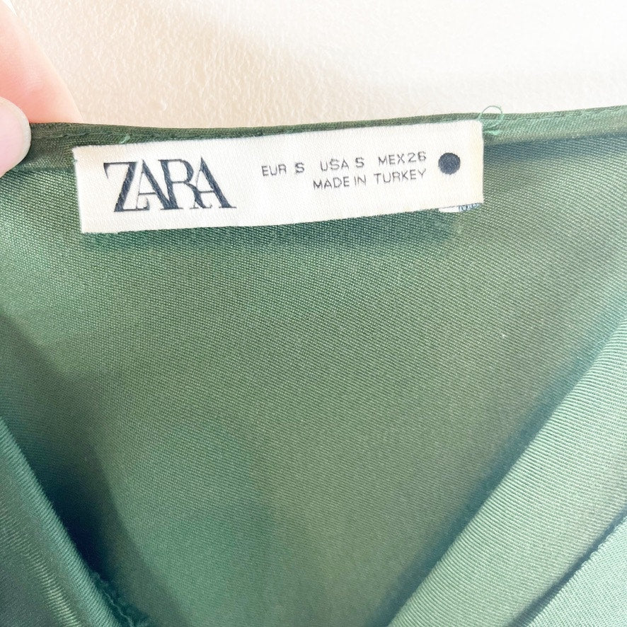 ZARA Satin Wrap Front V Neck Midi Slip Dress with Slit Green Small
