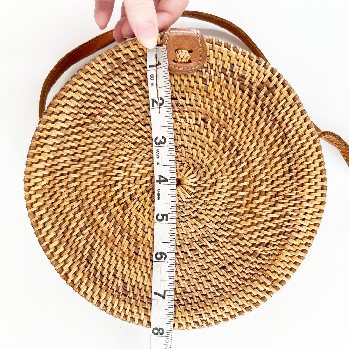 Circle Round Rattan Wicker Long Crossbody Bag Purse Brown