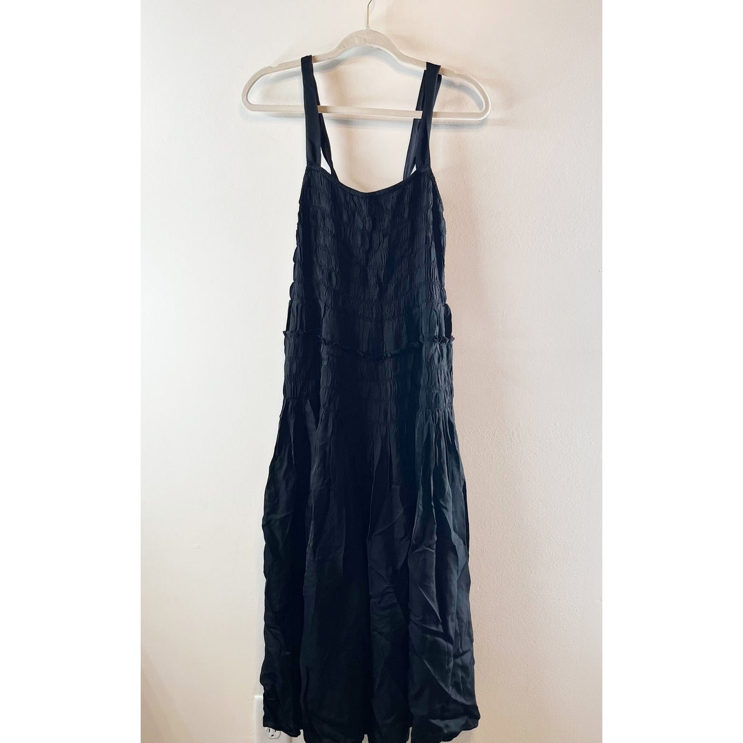 J. Crew Sleeveless Square Neck Smocked Midi Dress Black Medium