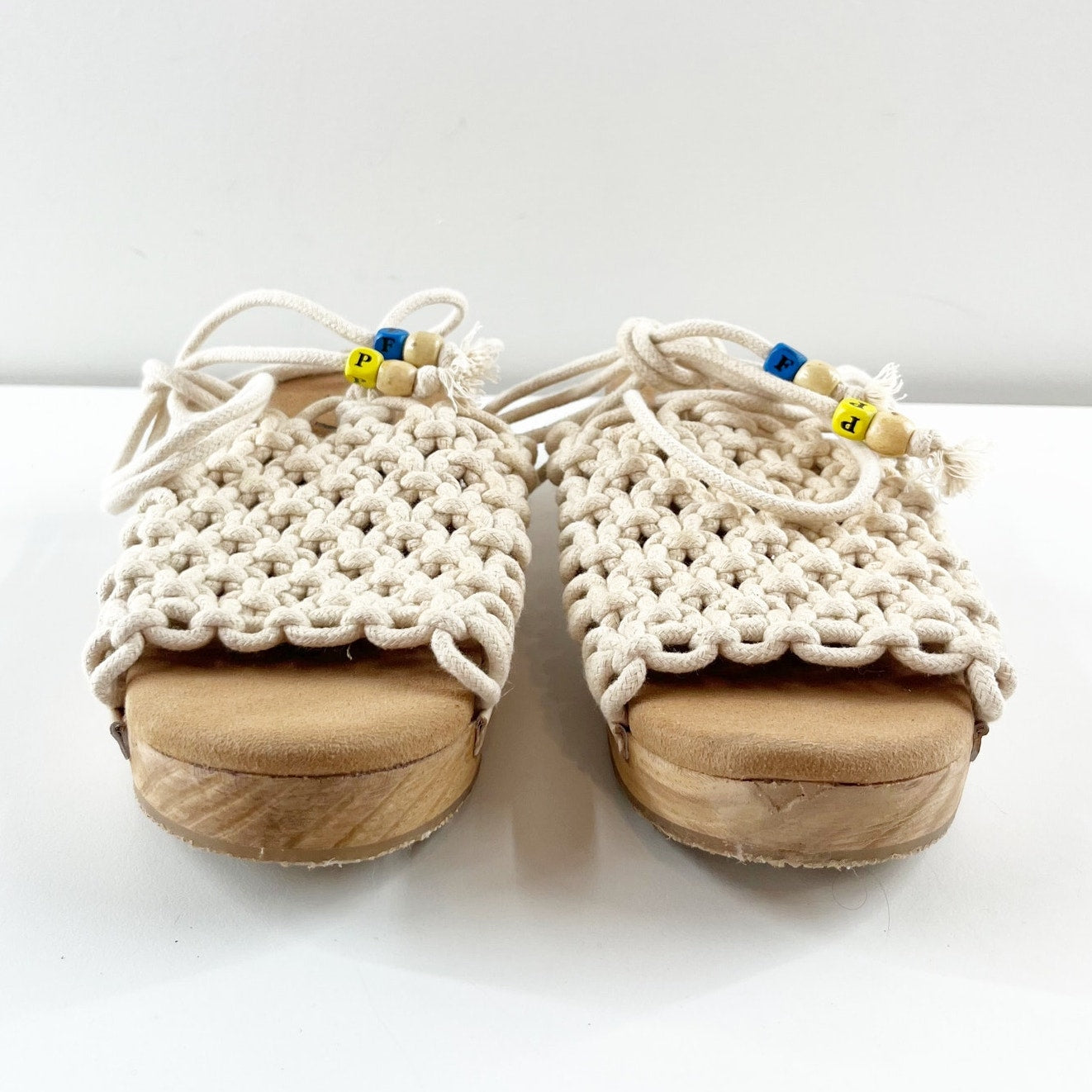 Free People Candy Crochet Braided Ankle Wrap Clog Sandals Cream 37 / 7