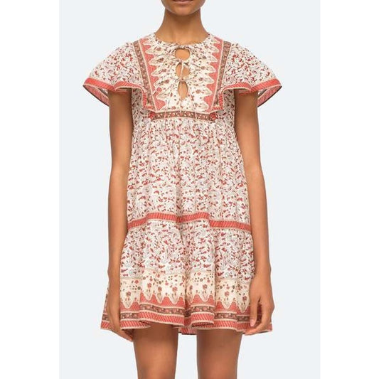 Sea New York Ivette Paisley Print Short Sleeve Tunic Mini Dress Red Medium