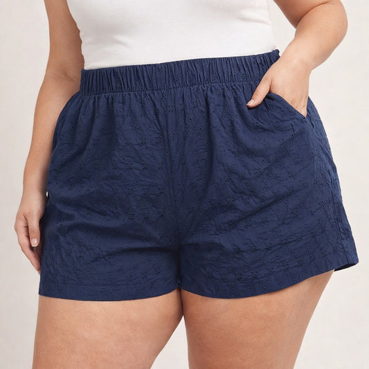 Gap Allover Eyelet Pull On Elastic Waist Lounge Shorts Navy Blue XL