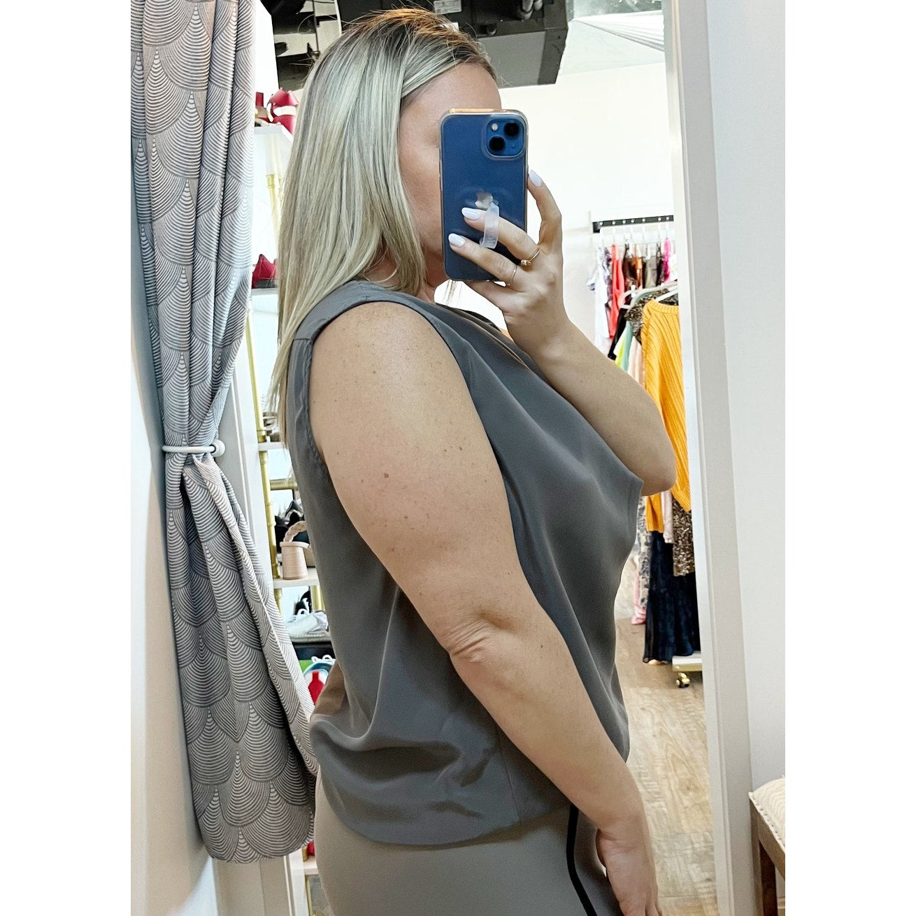 Rag & Bone Cowl Neck Sleeveless 100% Silk Shell Tank Top Gray Large