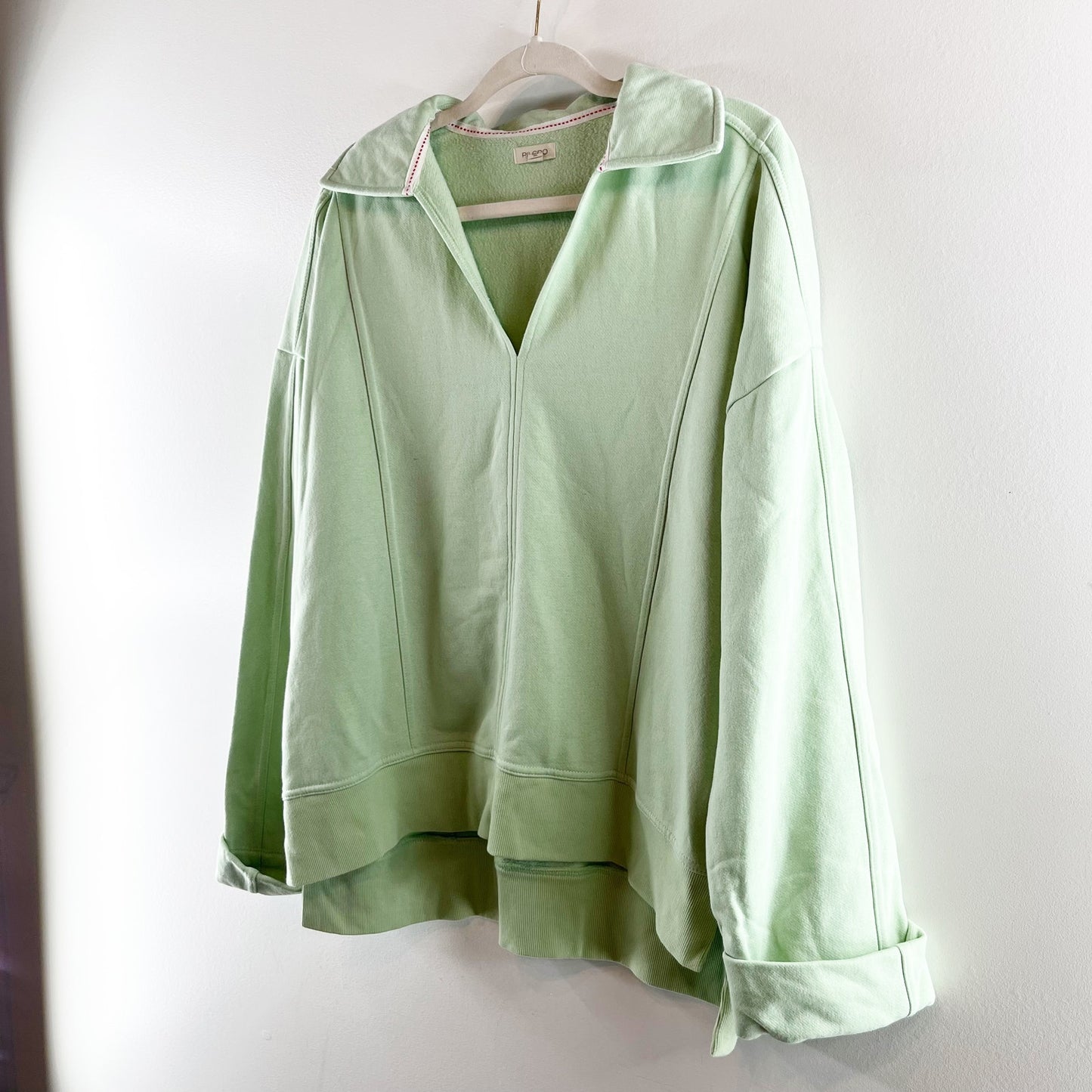 Pilcro by Anthropologie Johnny Collar Pullover Sweatshirt Mint Green Large