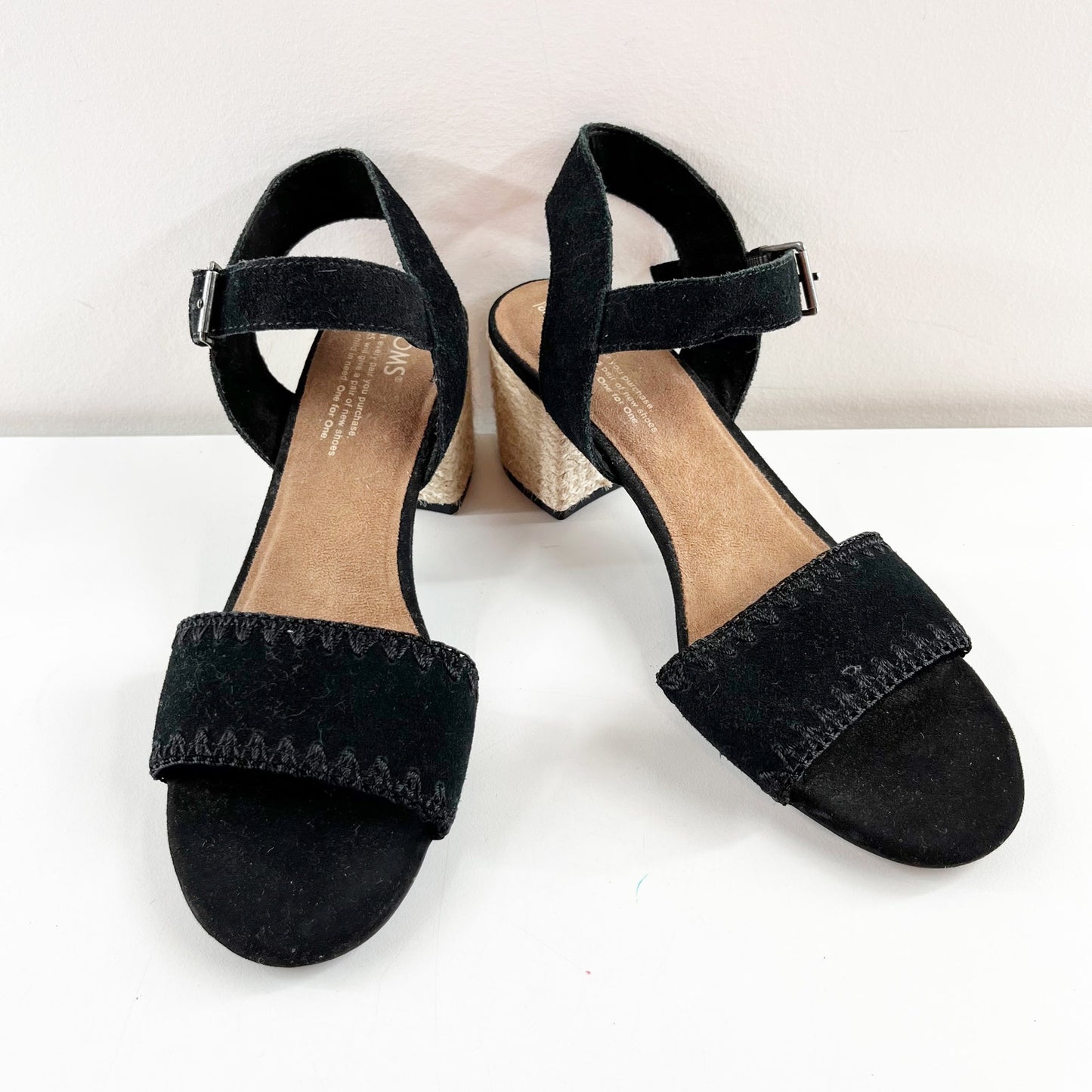 Toms Rosa Block Heel Espadrille Sandals Black 8.5