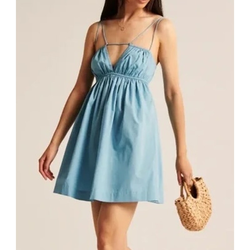 Abercrombie & Fitch Strappy Babydoll Mini Dress Blue Teal Turquoise XL