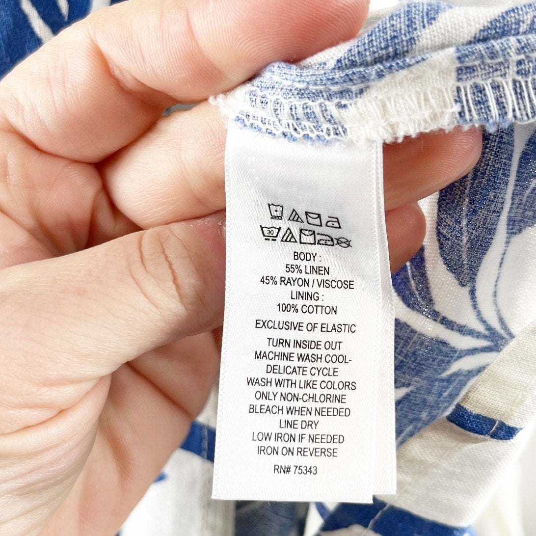 Tahari Linen Blend Floral Tropical Square Neck Sleeveless Midi Dress White 4