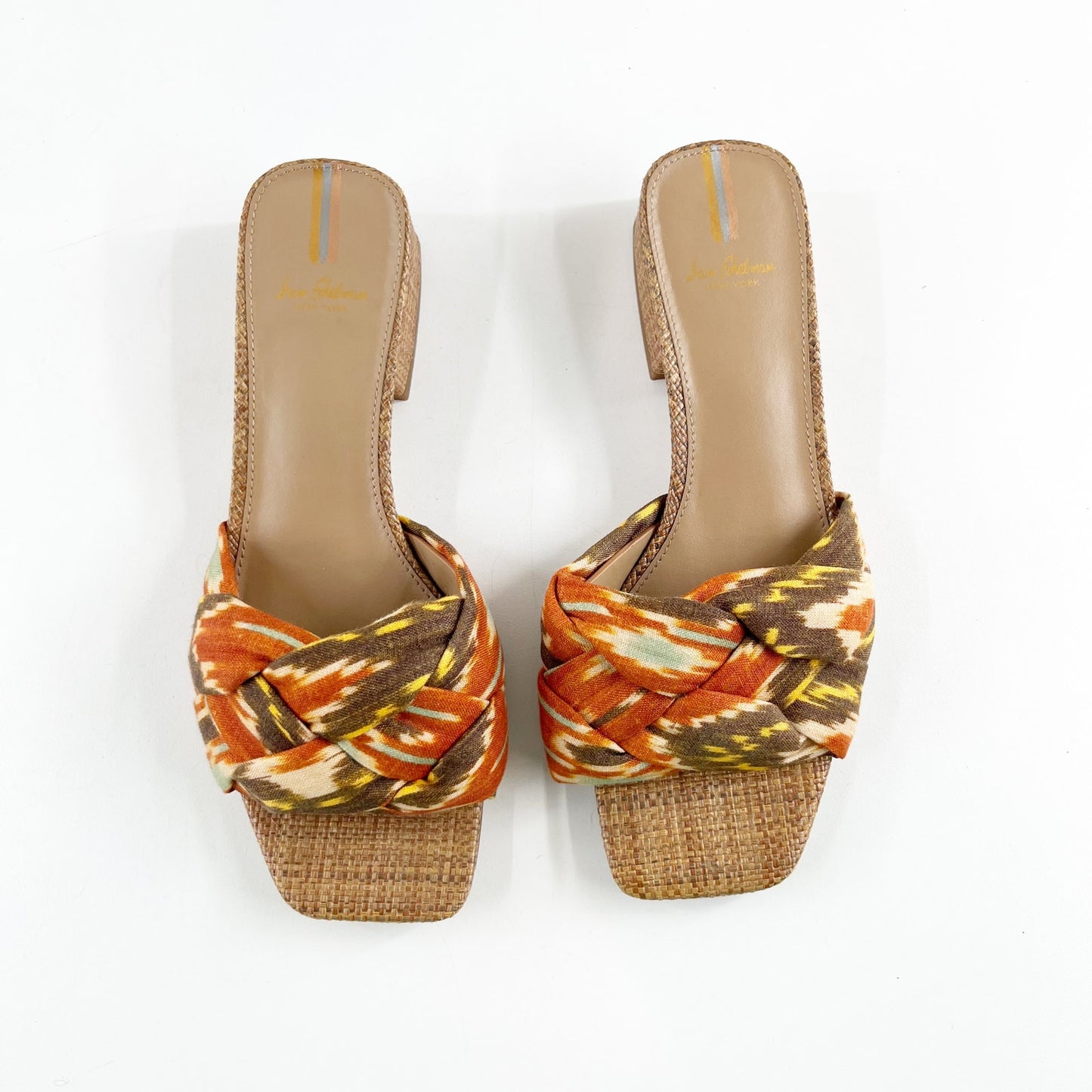 Sam Edelman Dawson Block Heel Slip On Woven Slides Sandals Sunset Orange 7.5