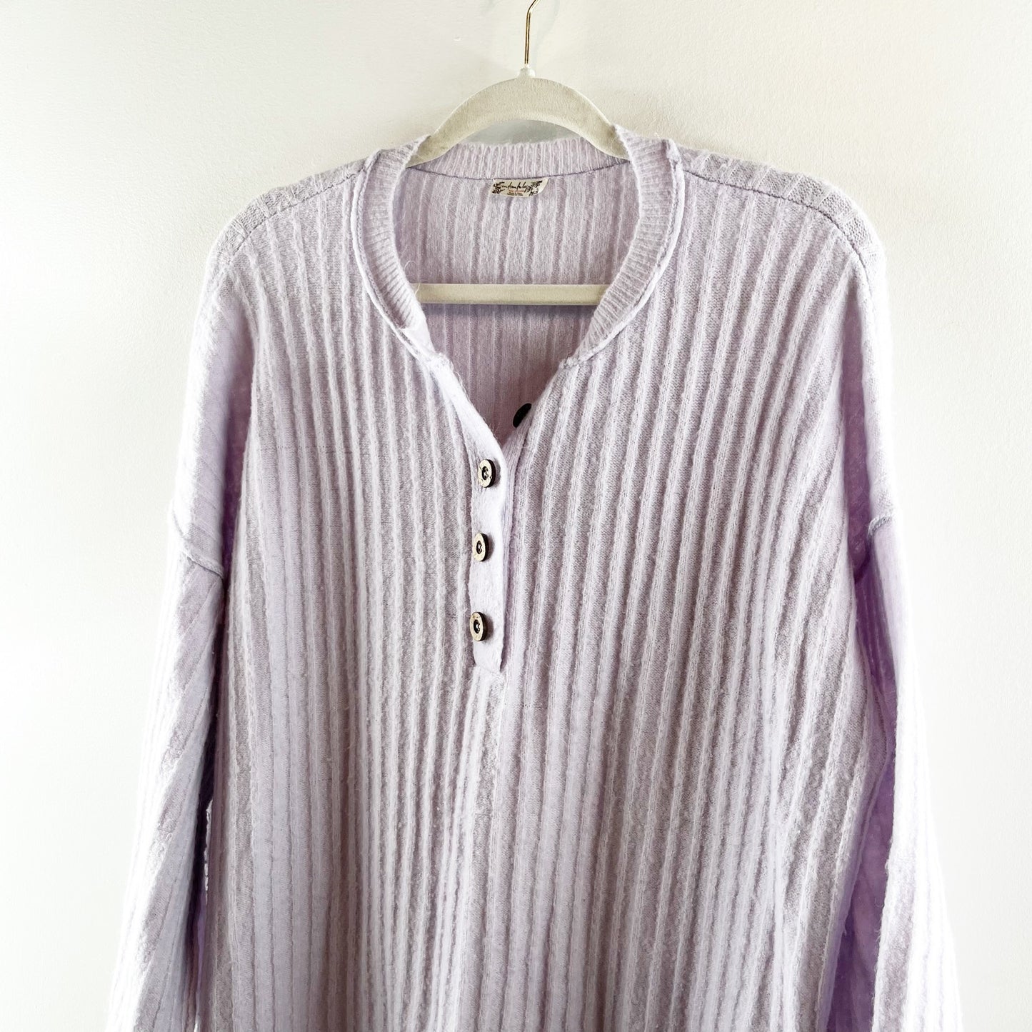 Free People Around the Clock Ribbed Long Sleeve Tunic Sweater Lilac Purple XS