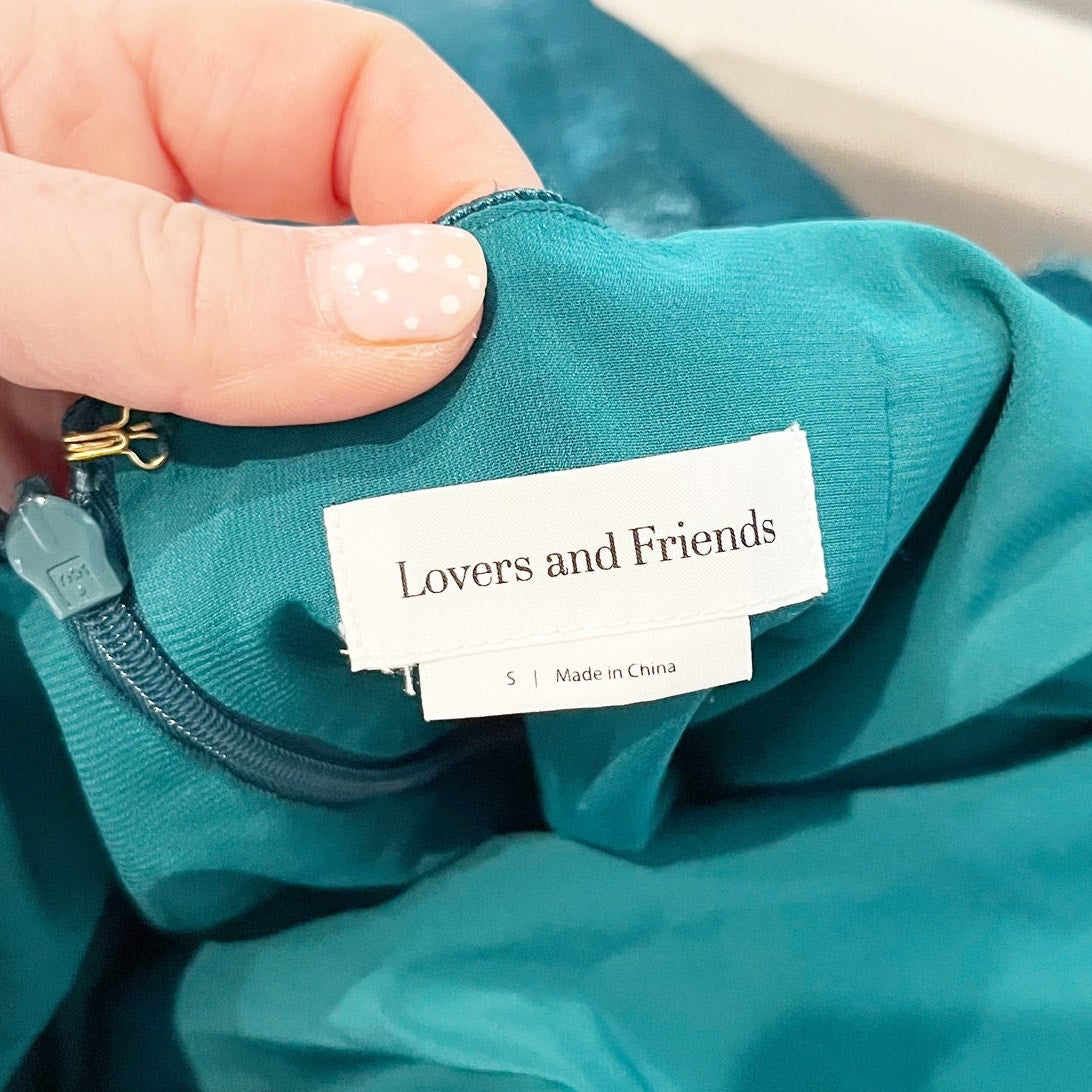Lovers and Friends Kendall Satin Halter Open Back Sash Maxi Dress Gown Green S