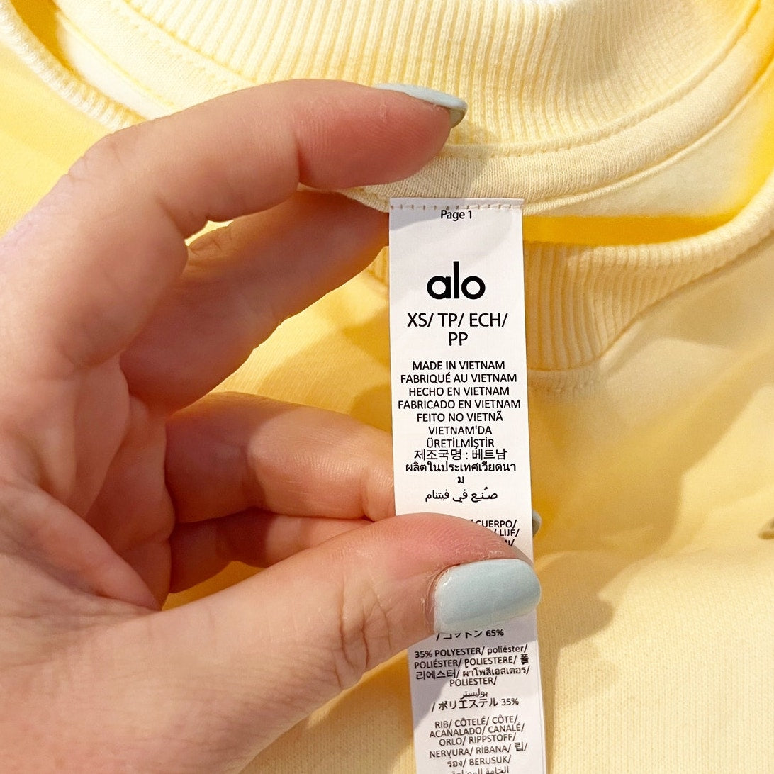 Alo Accolade Crewneck Pullover Long Sleeve Sweatshirt Candlelight Yellow XS