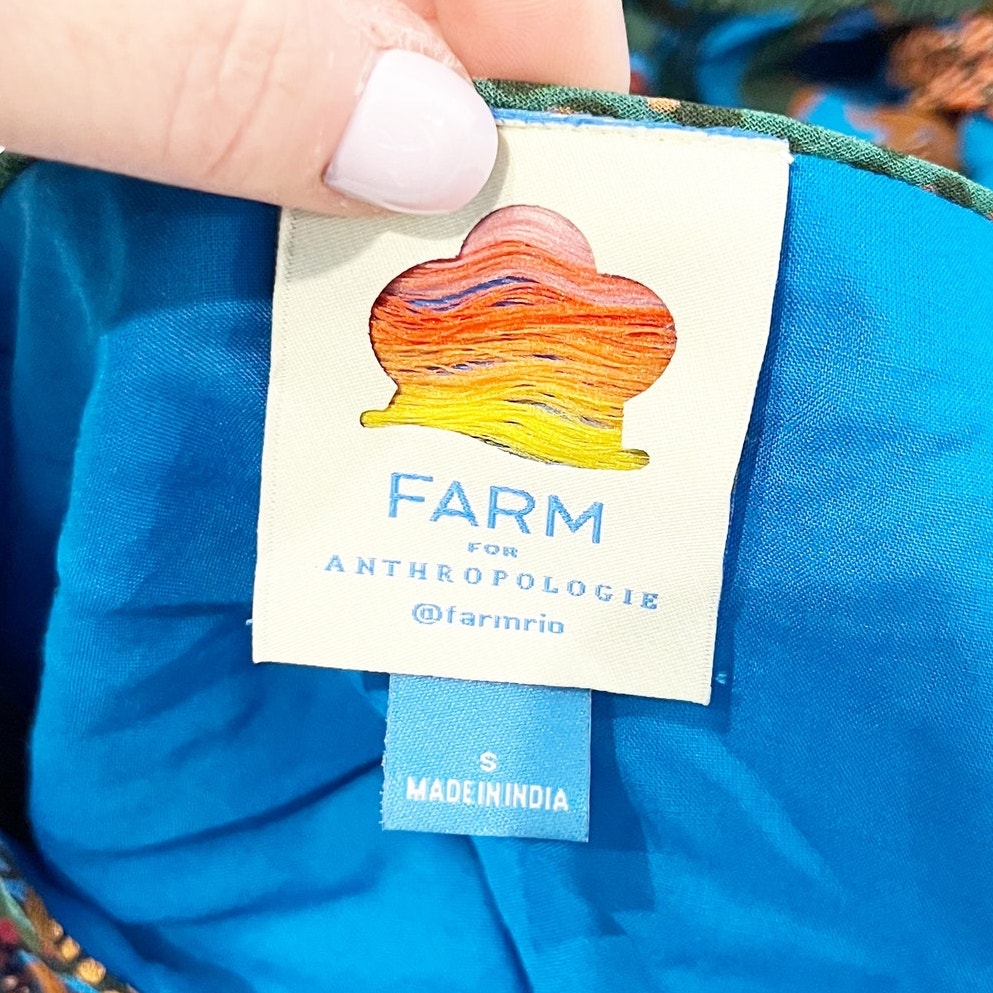 Farm Rio Anthropologie Puff-Sleeve Smocked Tiered Maxi Dress Blue Small