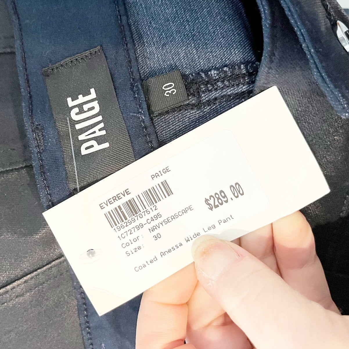 Paige High Rise Coated Anessa Wide Leg Pants In Navy Seascape Blue 30 / 10