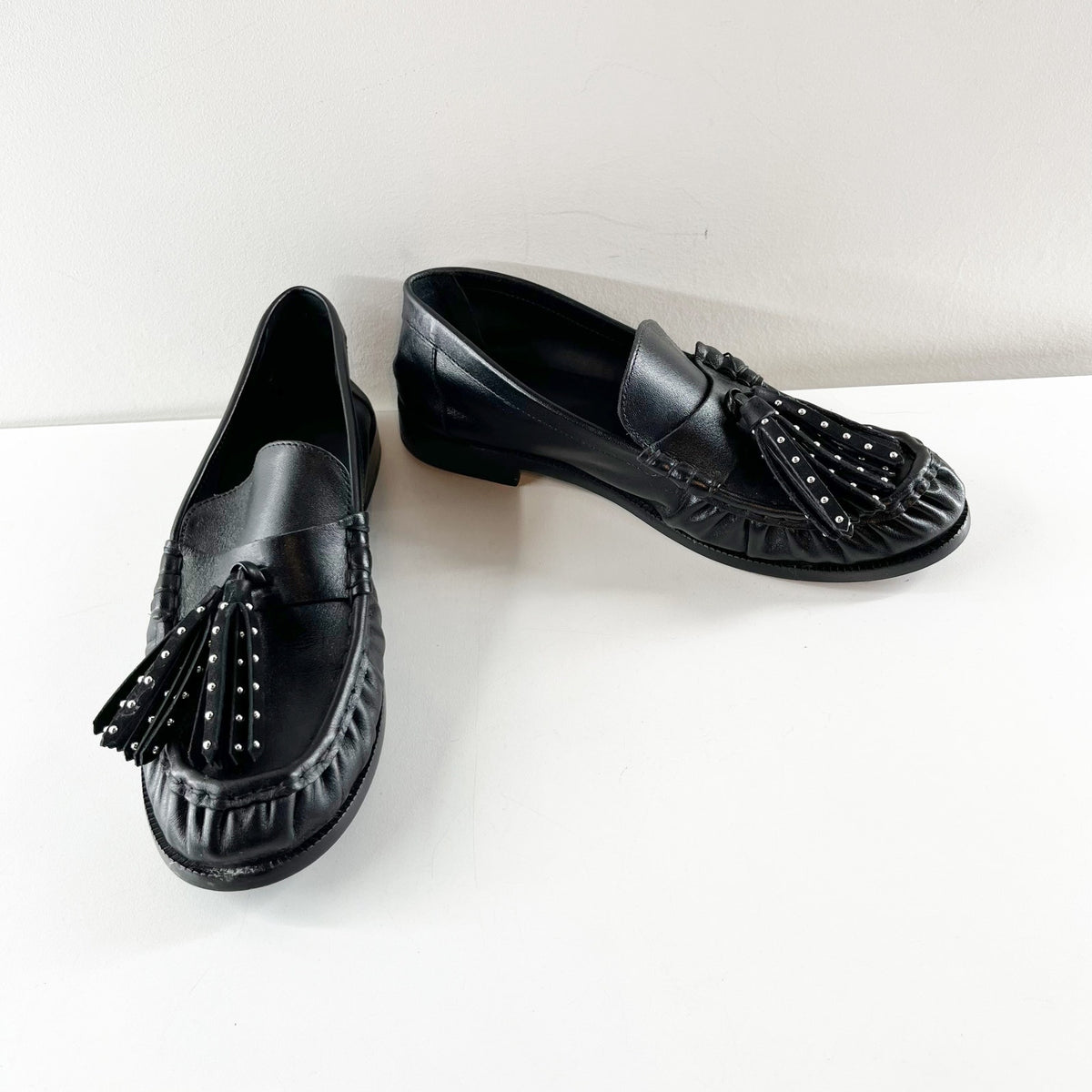 Schutz Tilly Tassel Leather Loafers Black 6.5