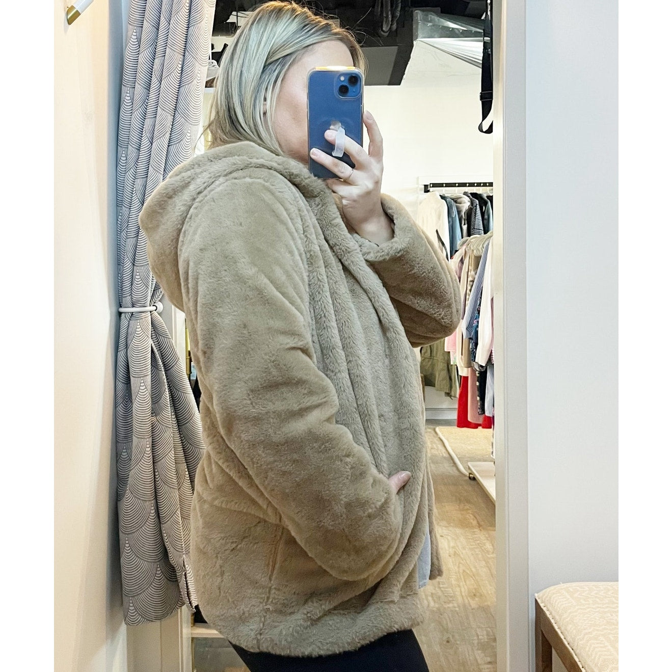 Janice Apparel Long Sleeve Sherpa Hoodie Jacket Beige Brown One Size