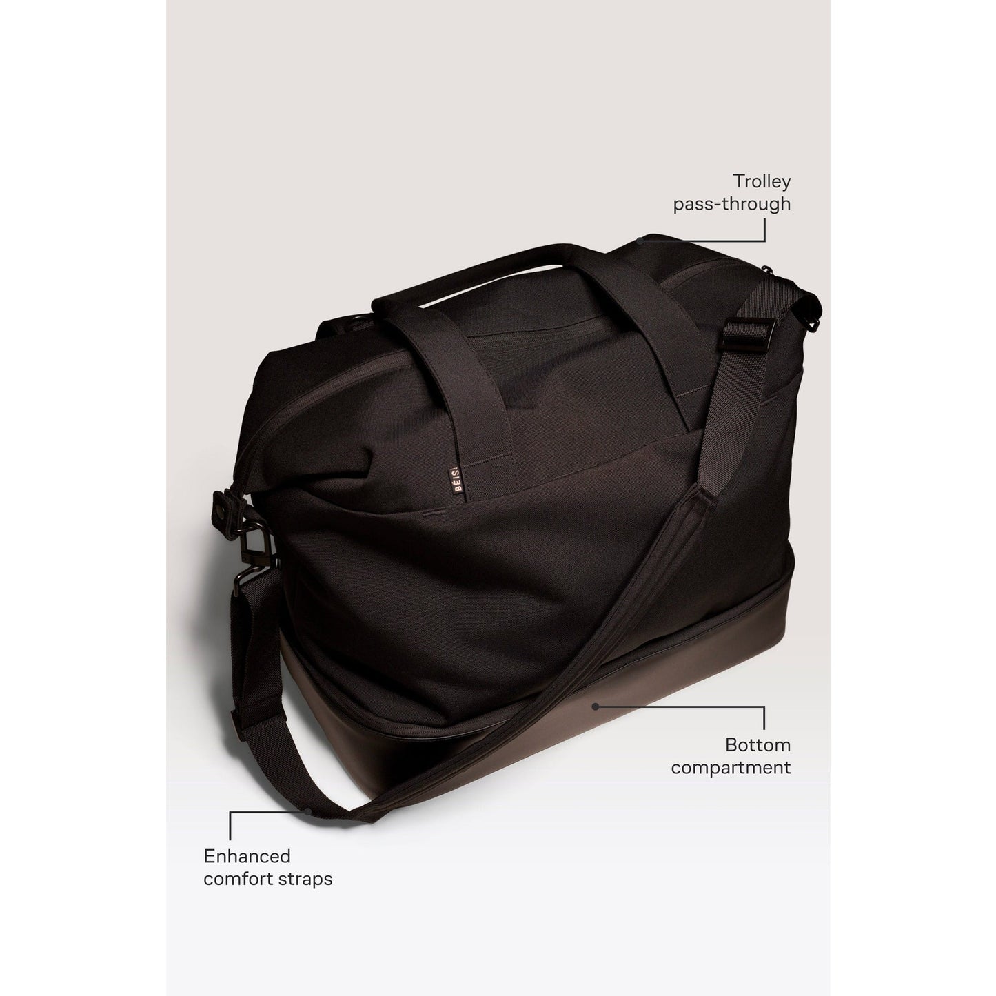 BEIS The Convertible Weekender Travel Duffle Carry On Luggage Bag Black