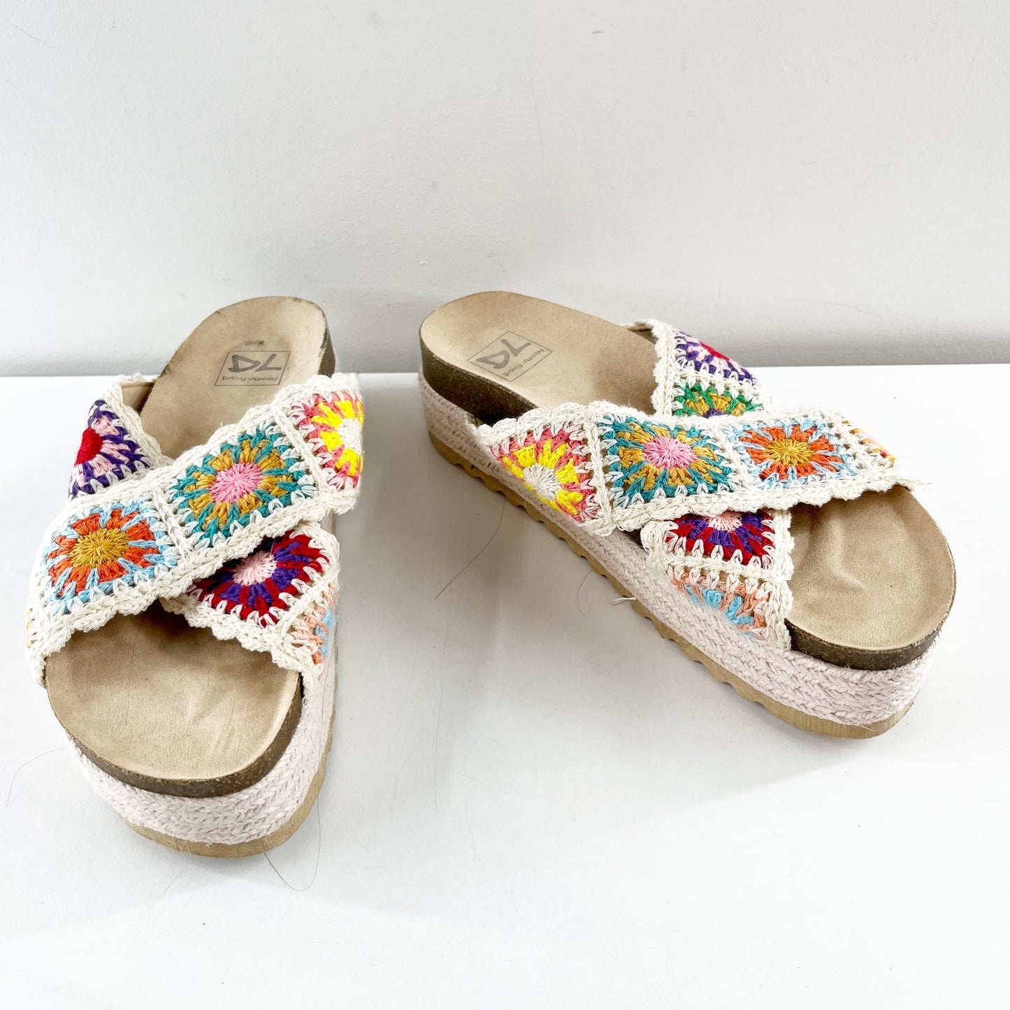 Dirty Laundry Slide Criss Cross Espadrille Granny Square Crochet Sandals 8