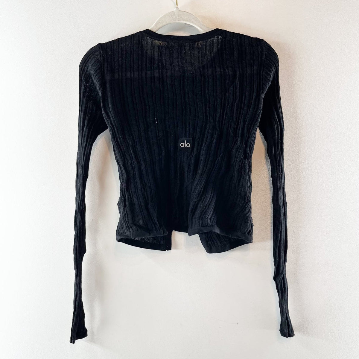 Alo Yoga Sunlit Long Sleeve Buttoned Semi-Sheer Knit Cardigan Sweater Black XS