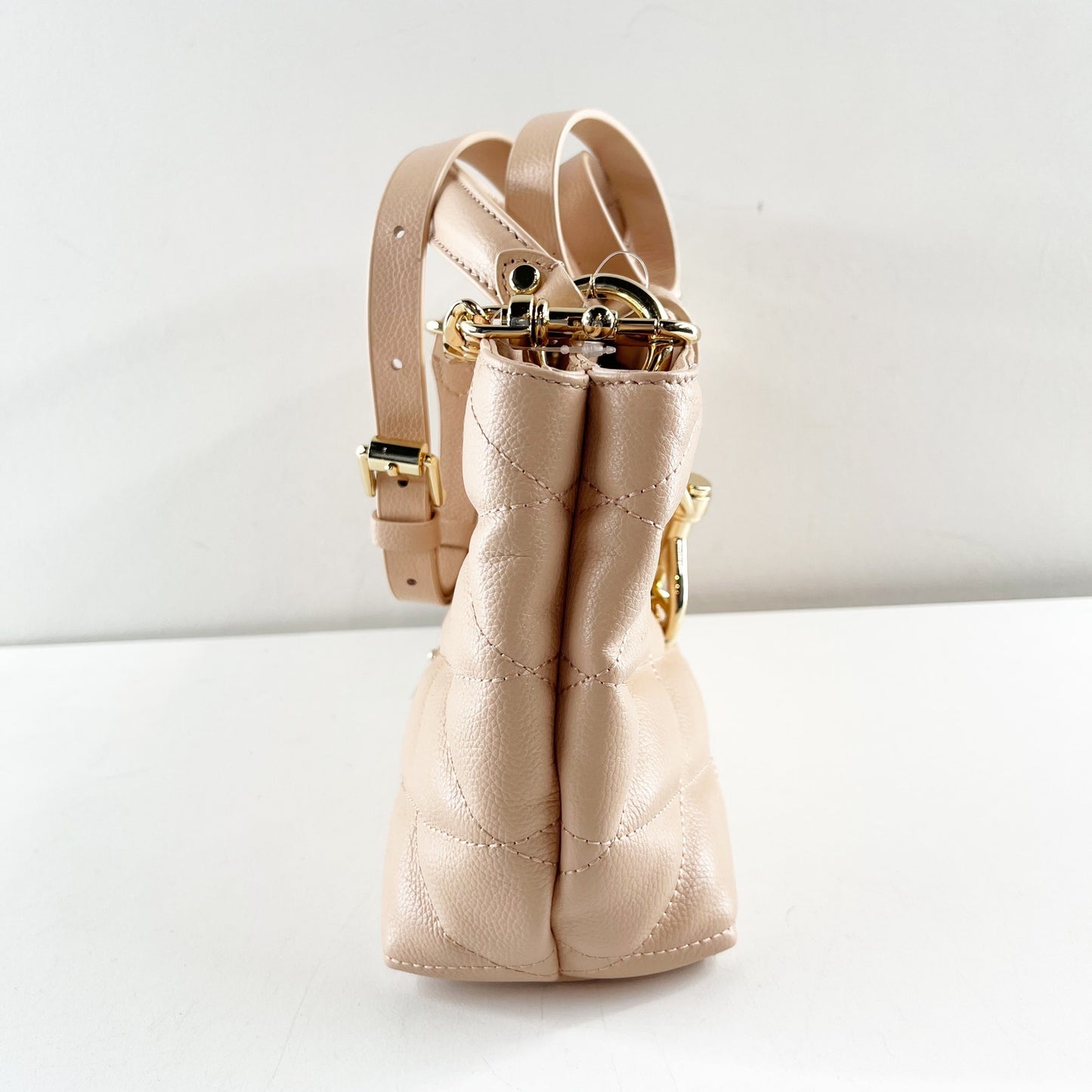 Rebecca Minkoff Edie Tophandle Quilted Crossbody Bag Purse Beige Pink